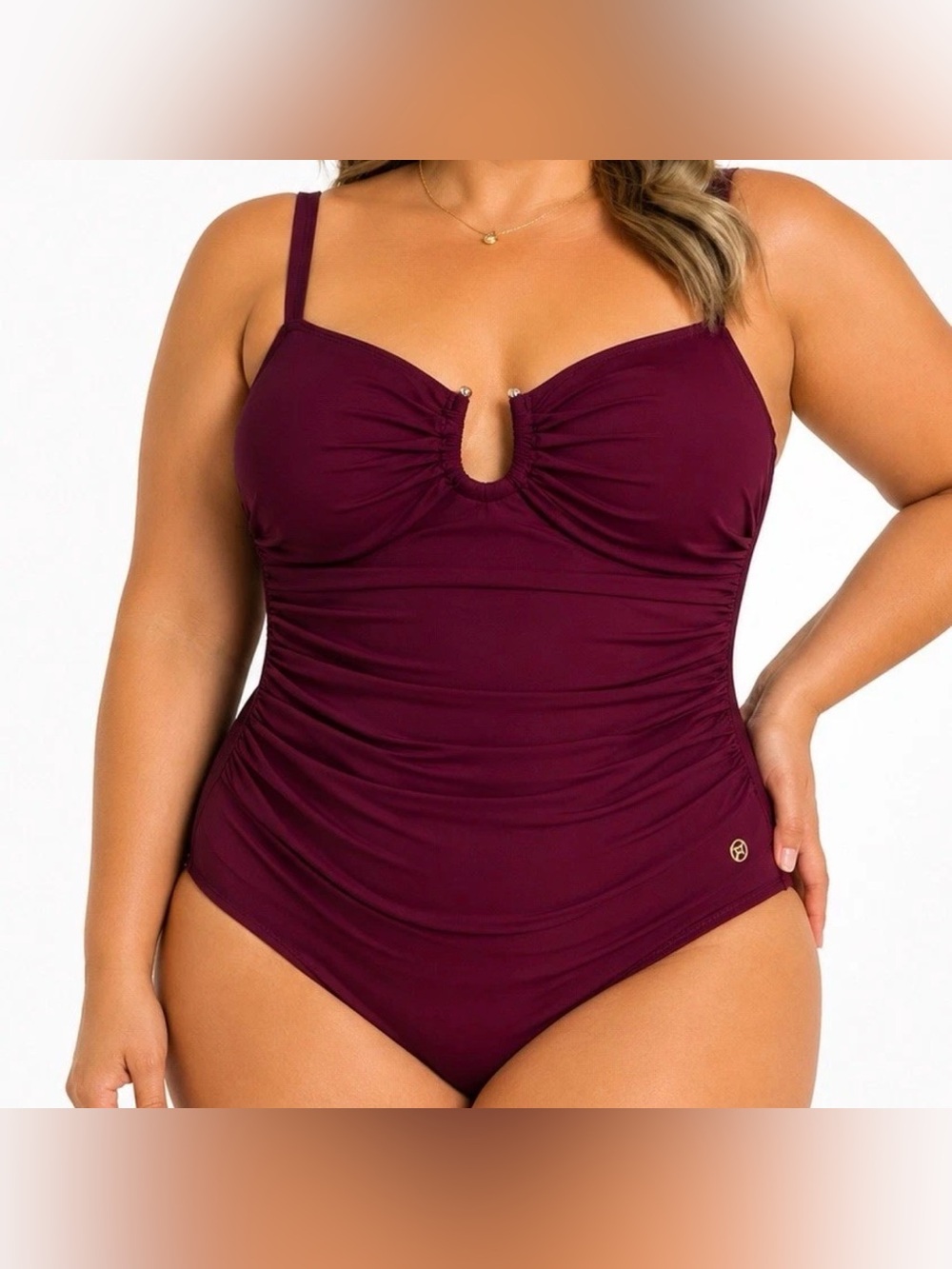 SHAPELLX Womens XL Burgundy One Piece Swimsuit Ruched U-Wire Tummy Control NEW